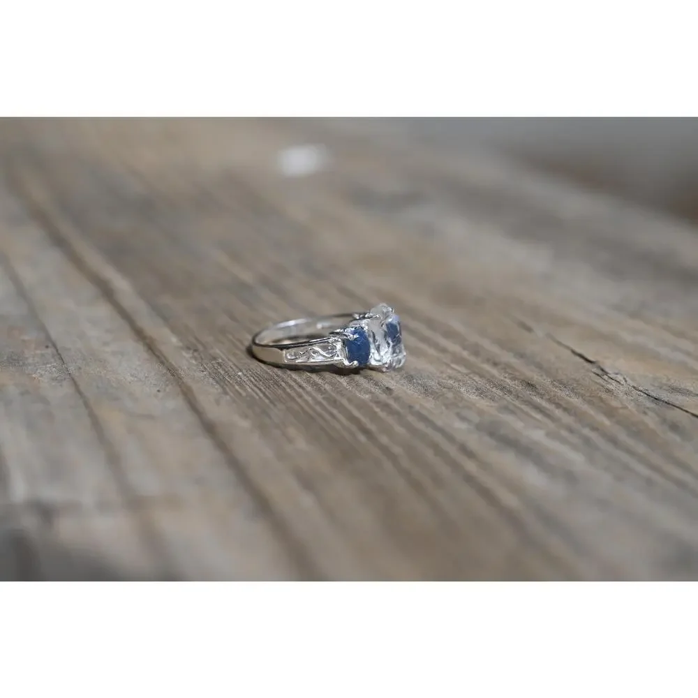 Engagement ring Burmese sapphire and Lake County diamond sterling silver